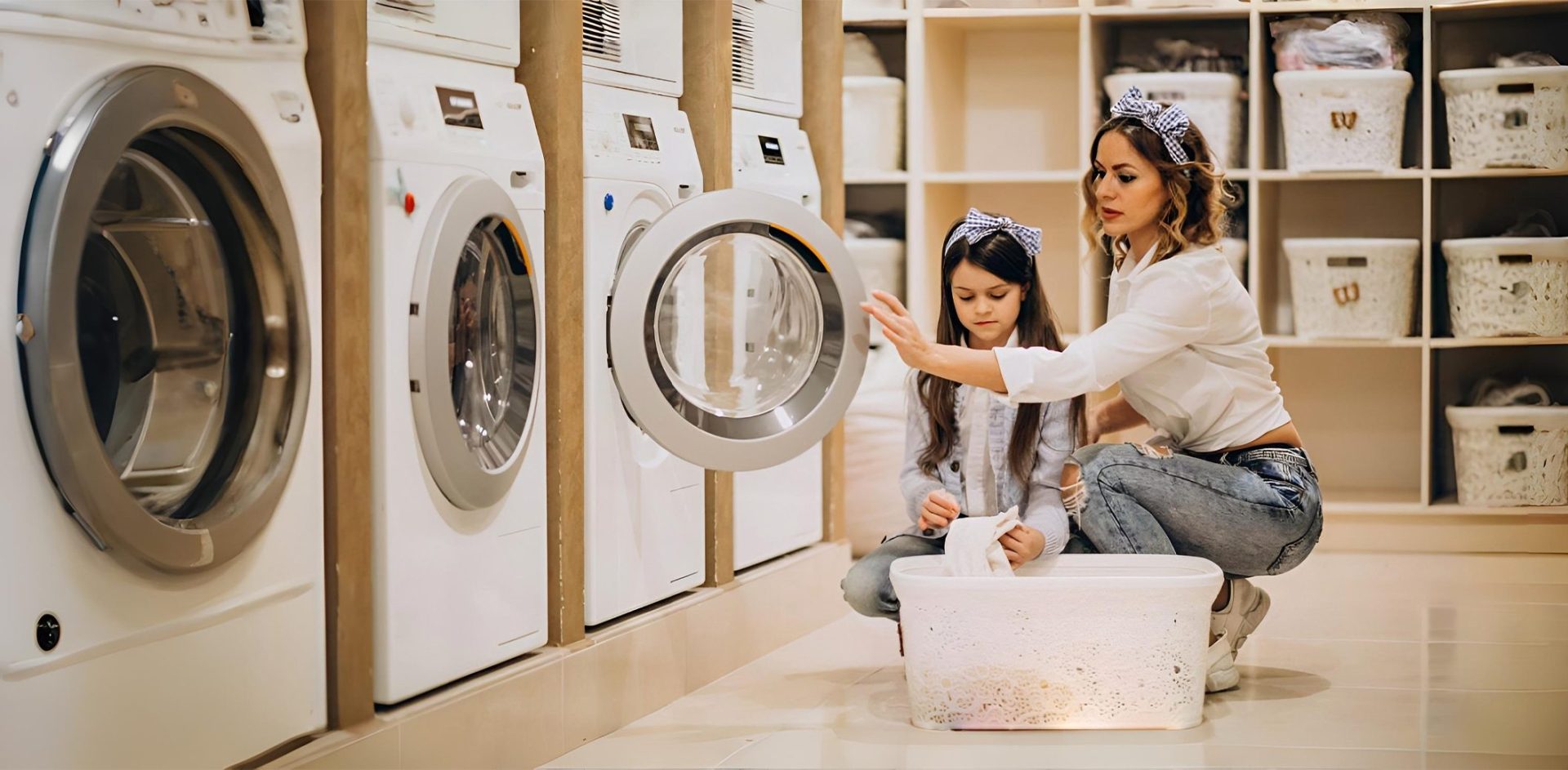 Madre e hija en lavandería